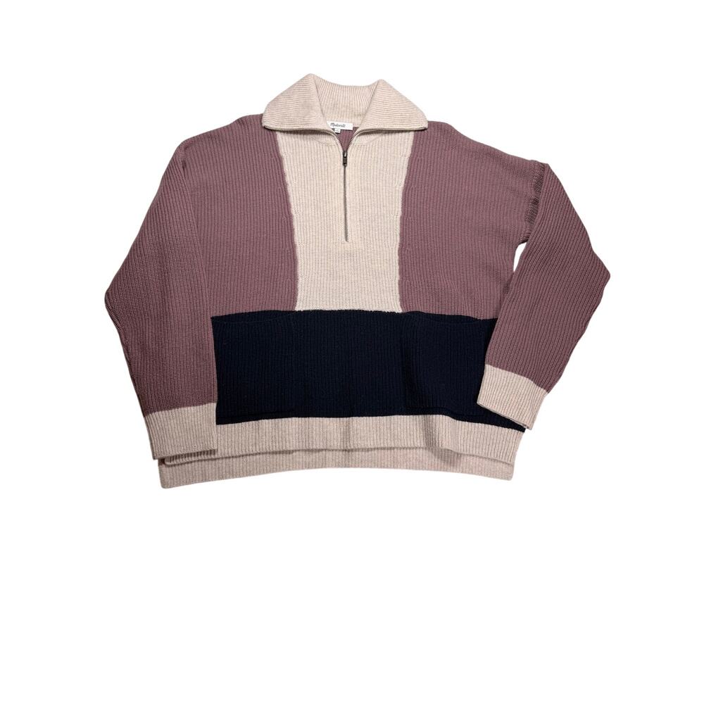 Madewell Women’s M Merino Wool Blend Colorblock Half Zip Sweater Pullover
